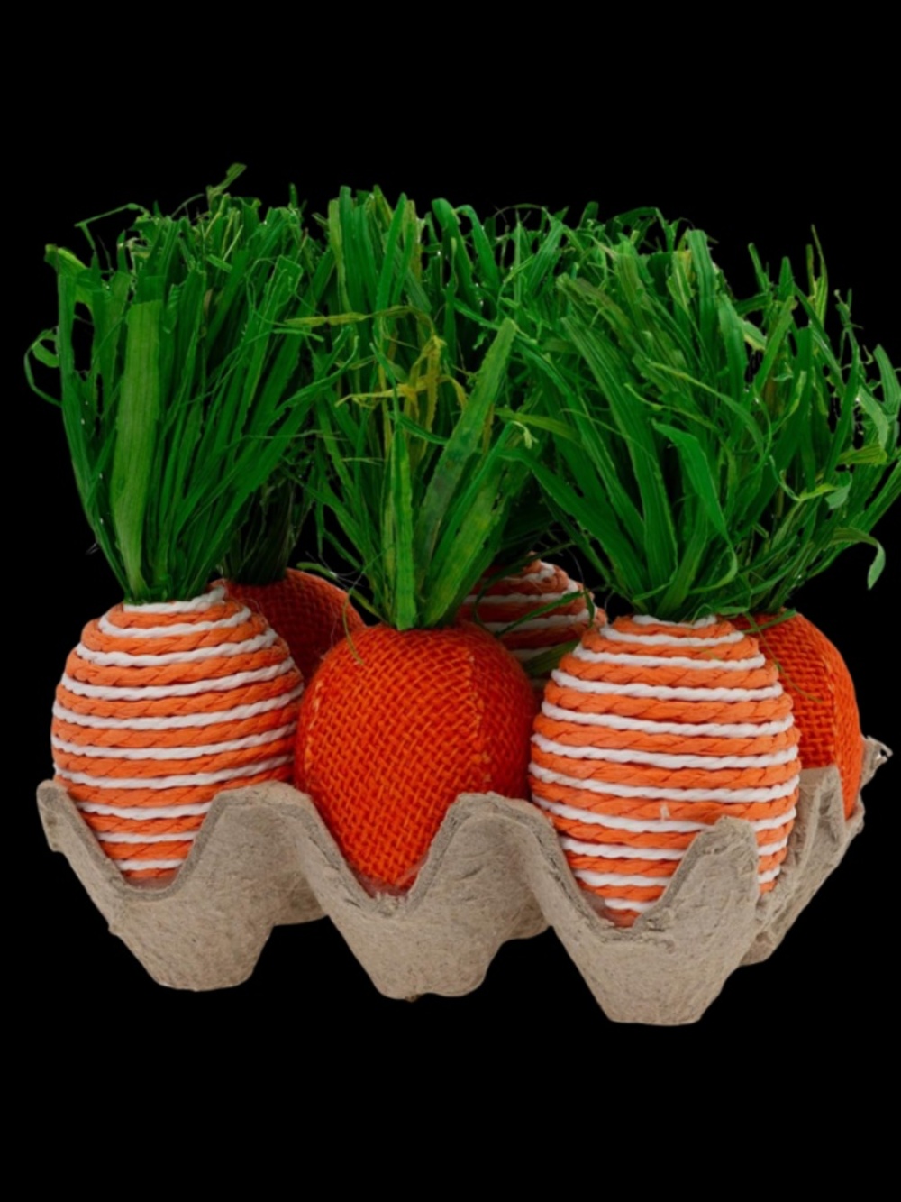 Boston International Easter 5.5" Striped & Orange Burlap Carrots in Egg Carton